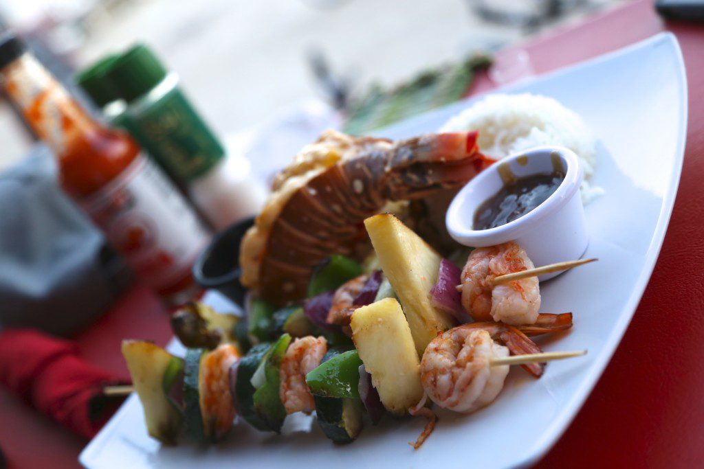 Lobster with shrimp kabobs