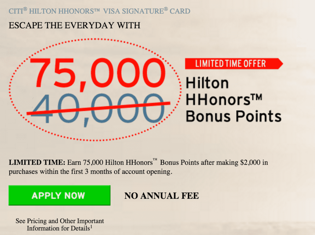 HILTON HONORS CITI 75K OFFER