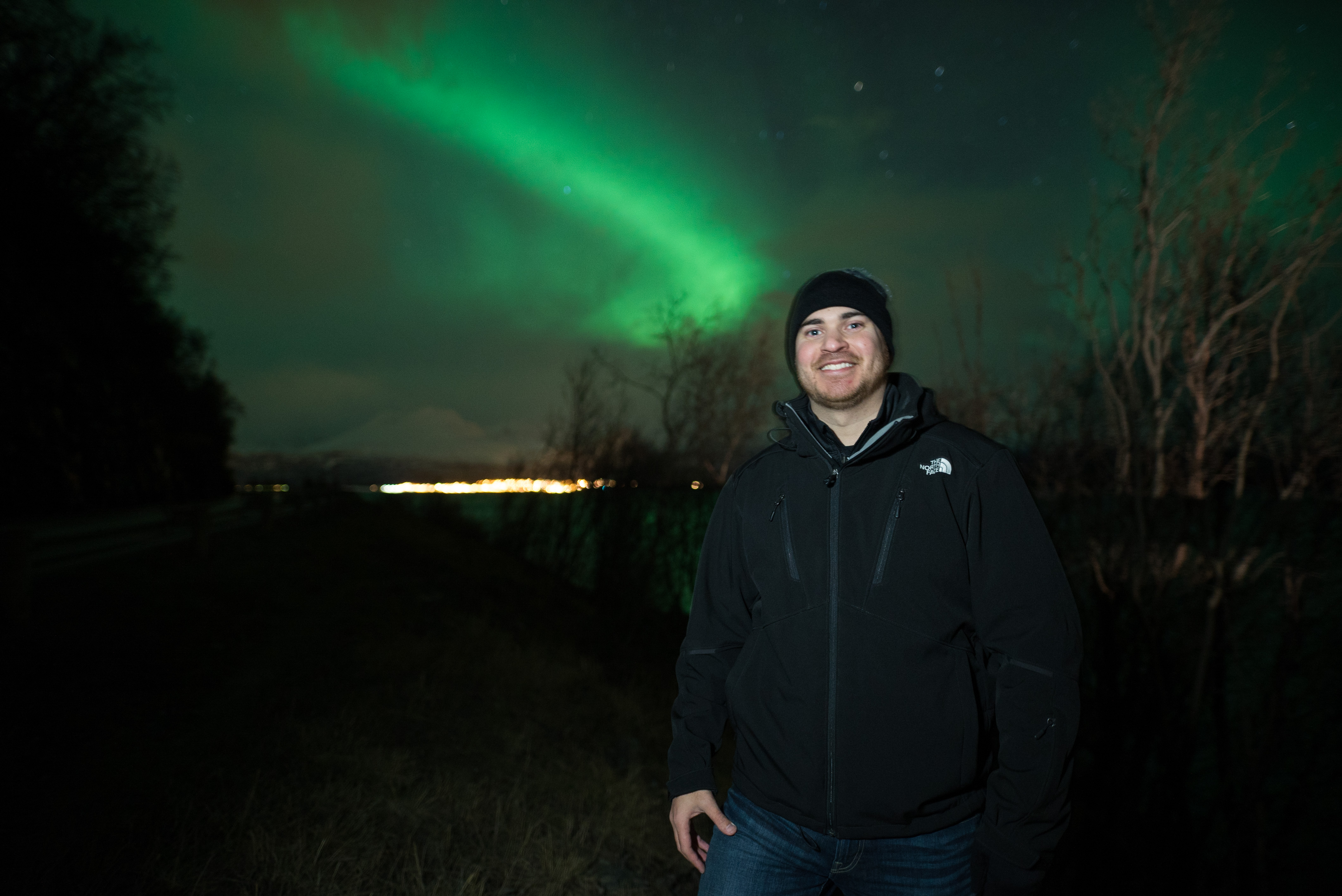 Man with Northern lights