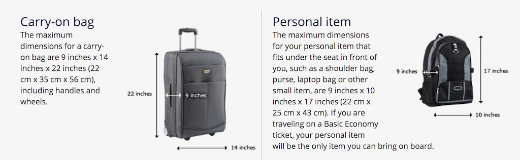 United Airlines Carry on Baggage Policy- Size, Weight, Number of Pieces 