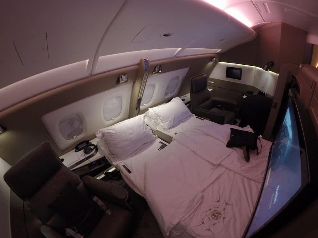 A picture of beds on the First Class on the new Singapore Airlines A380.