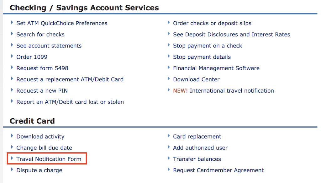 travel notice on amex