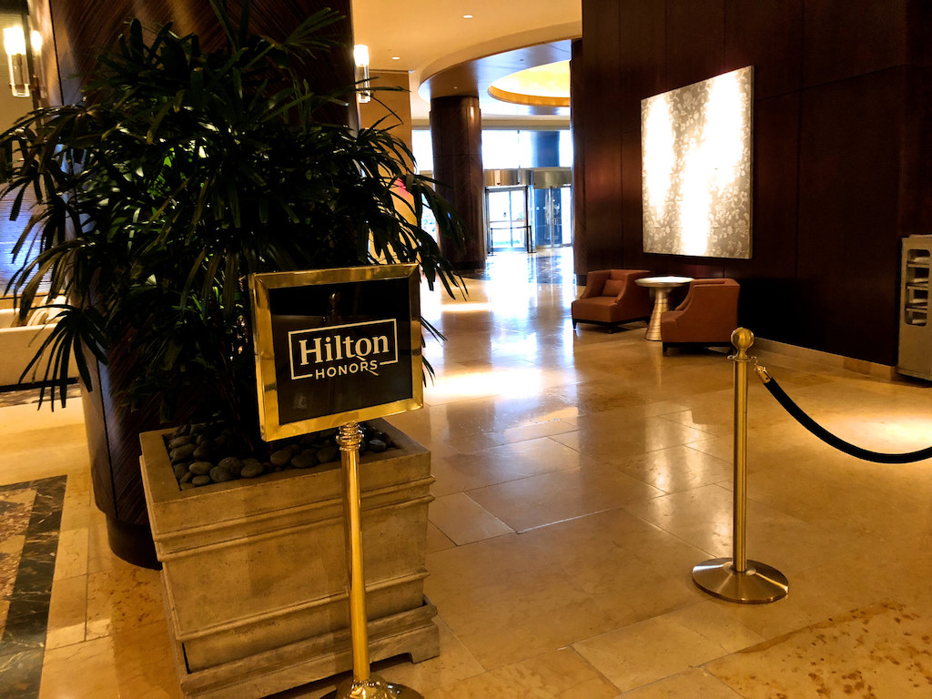 Photo of a Hilton entrance at a hotel lobby