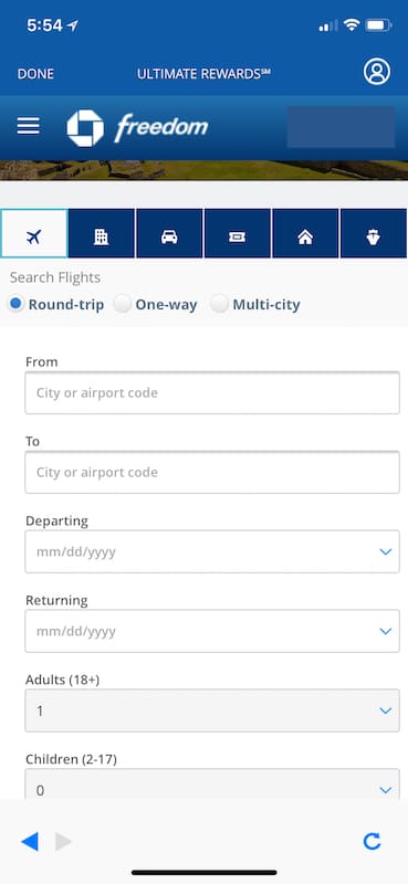 chase travel website not working