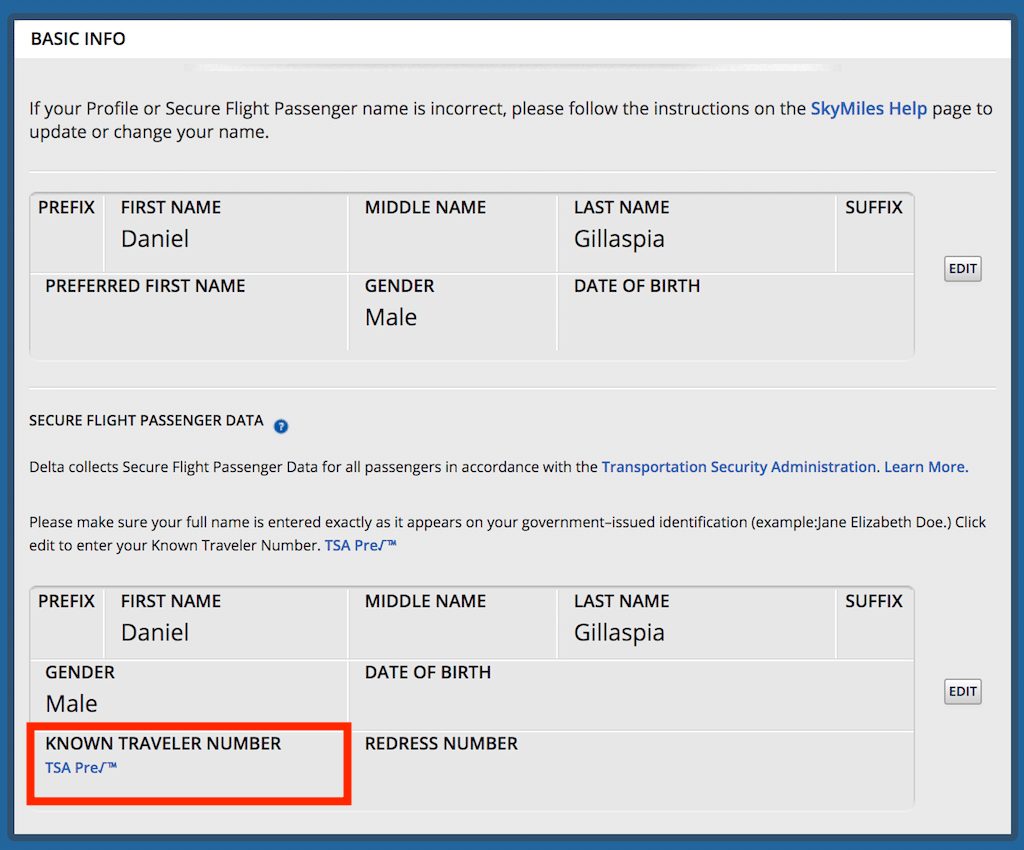 tsa pre known travel number