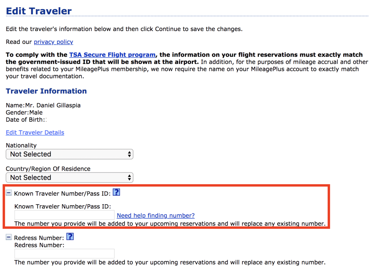 tsa pre known travel number