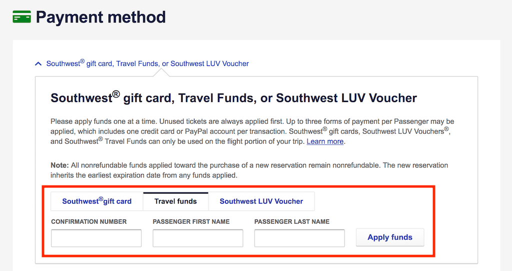 southwest travel funds phone number