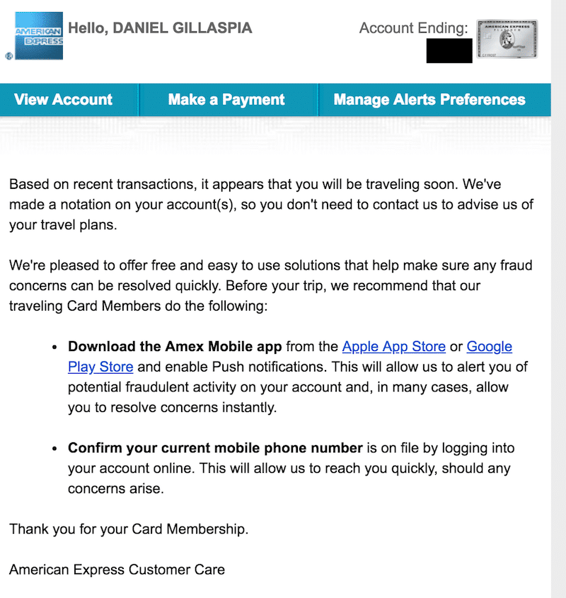 amex overseas travel notification