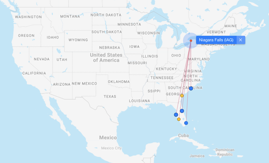 Route map to Niagara Falls