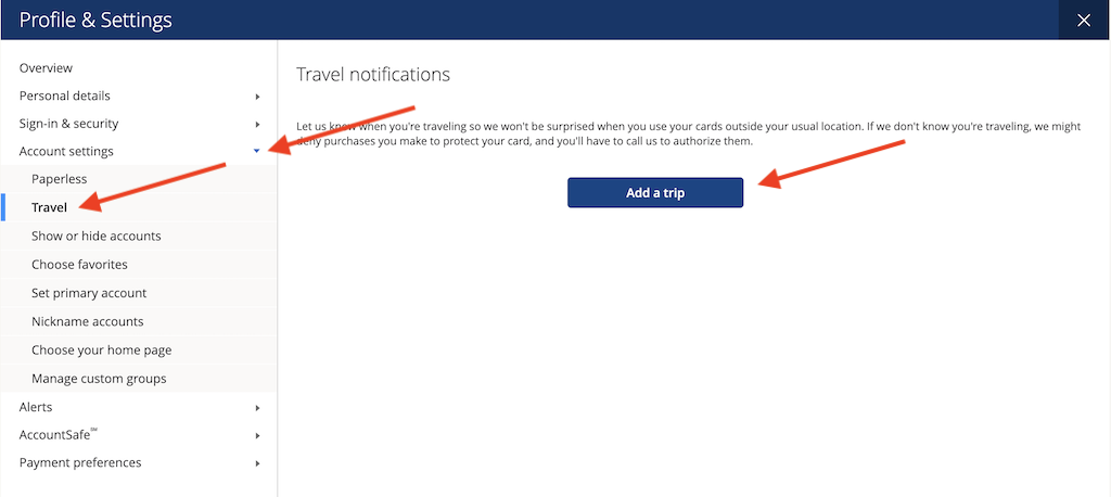 chase bank international travel notification