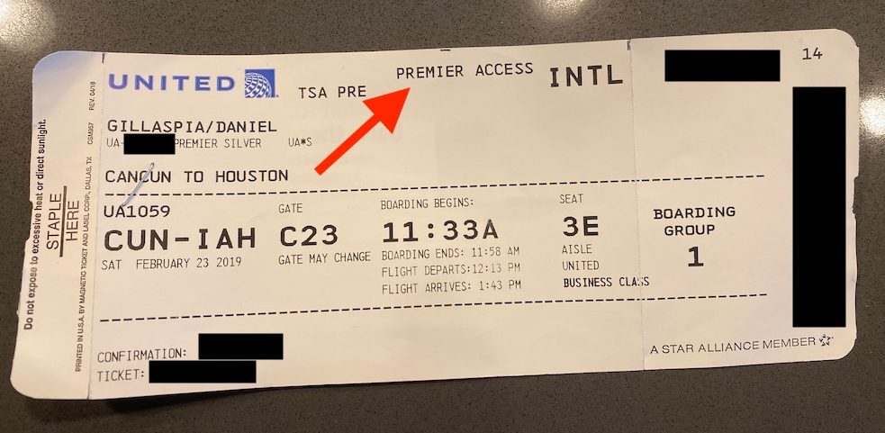United Premier Access boarding pass 
