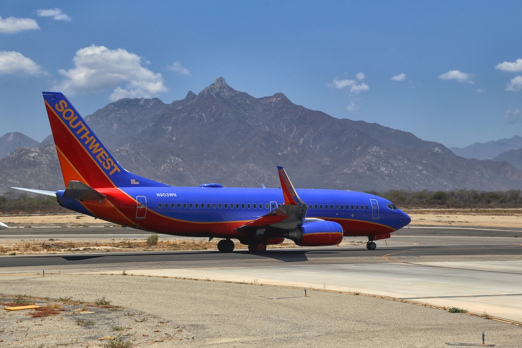 southwest plane on runway