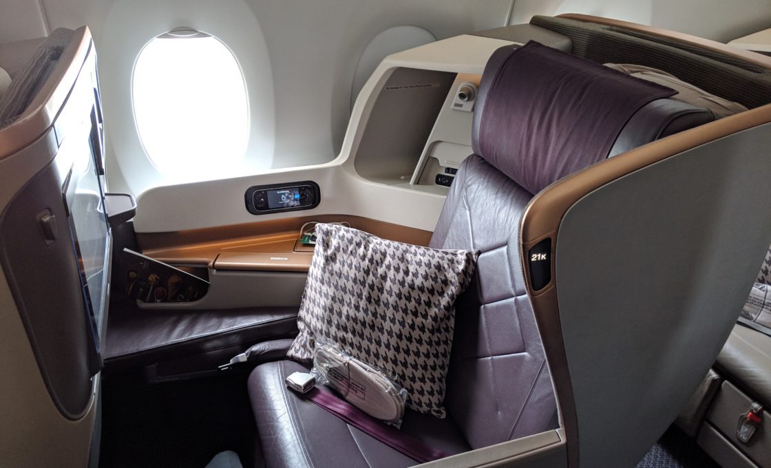 Photo of a business class seat on Singapore Airlines