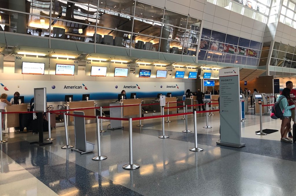Priority check-in area for first class passengers at airport 