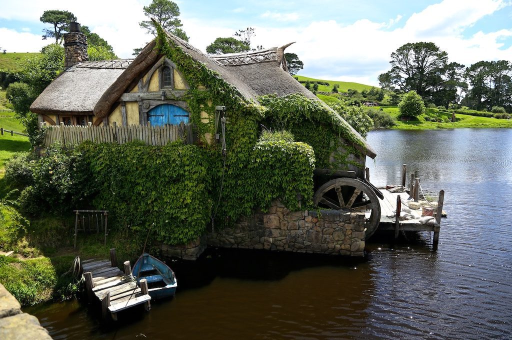 House on a lake at Hobbiton Movie Set.