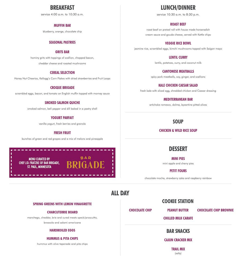 Photo of a Escape Lounge food menu.