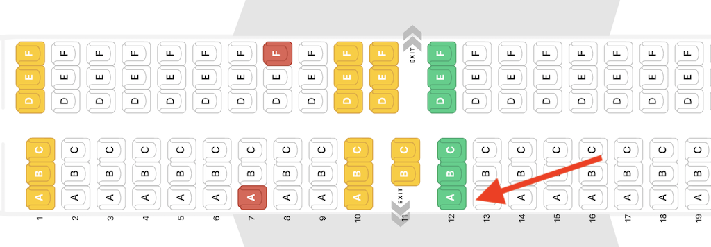 Southwest 737-700 seat map showing 12A