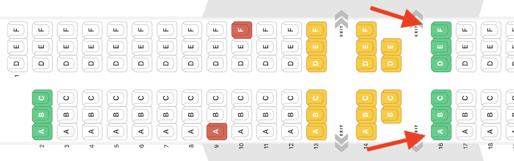 Seatmap of the 737-800 showing legroom