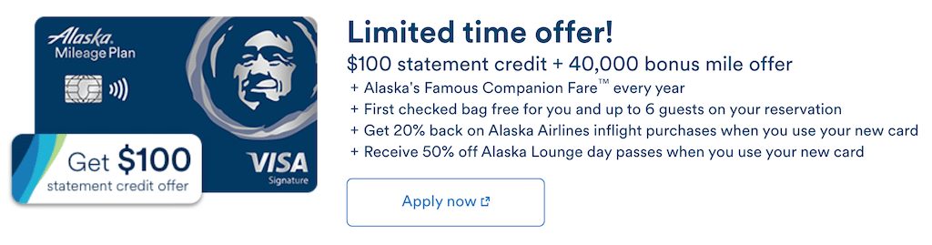 Screenshot of special offer containing $100 statement credit