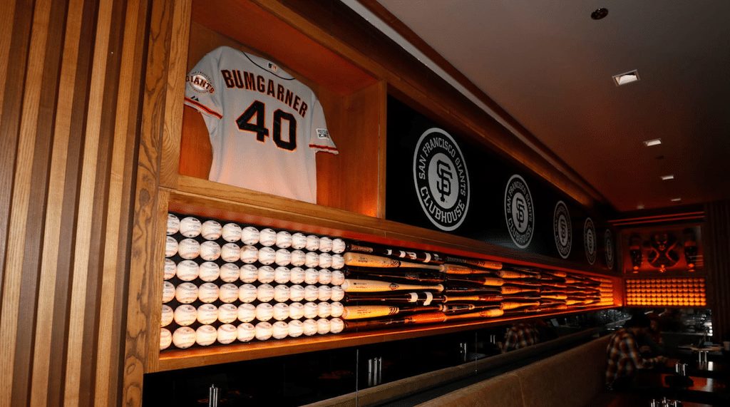 Wall of memorabilia at San Francisco Giants Clubhouse at SFO.