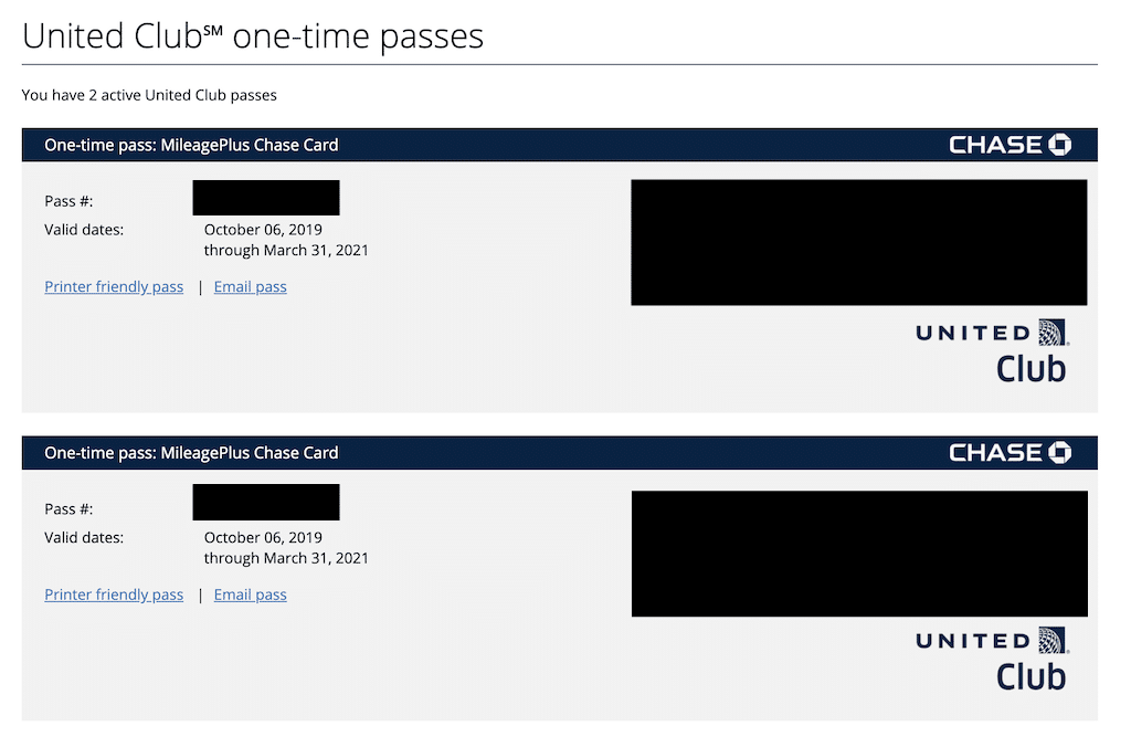 Screenshot of two united one-time passes
