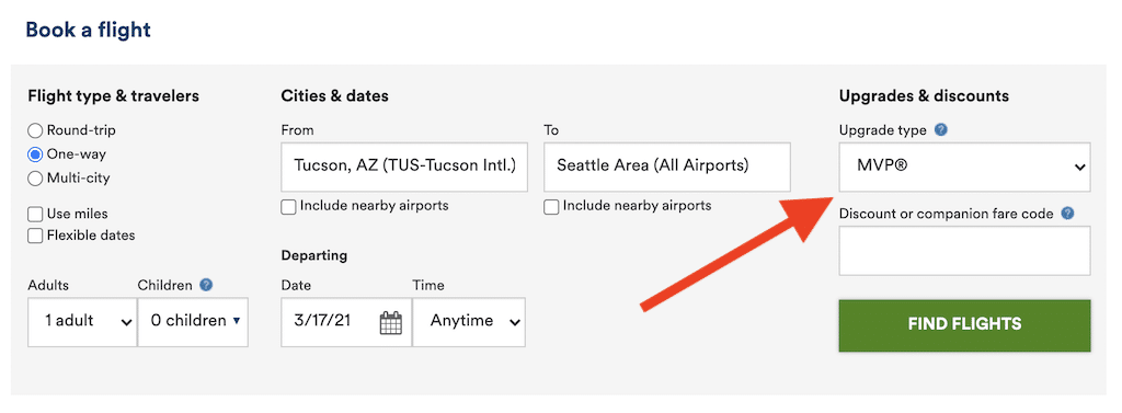 Screenshot of Alaska website showing how to select upgrade.