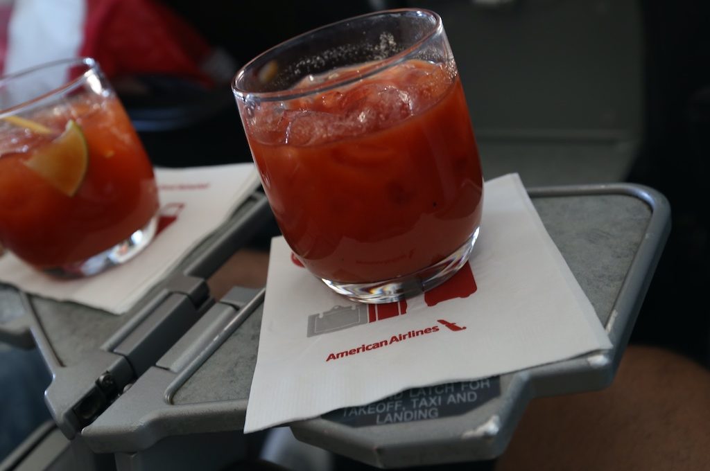 drinks in American Airlines first class.