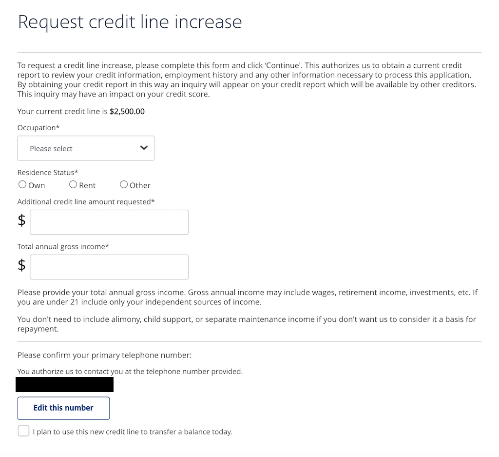 Barclays online credit limit increase form.