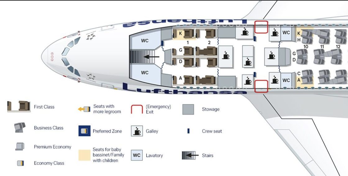 Lufthansa First Class A380 seat map.