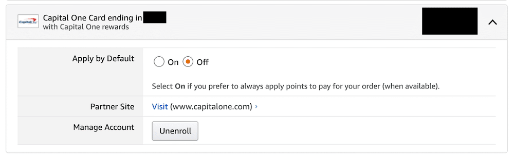 Capital one Amazon rewards settings