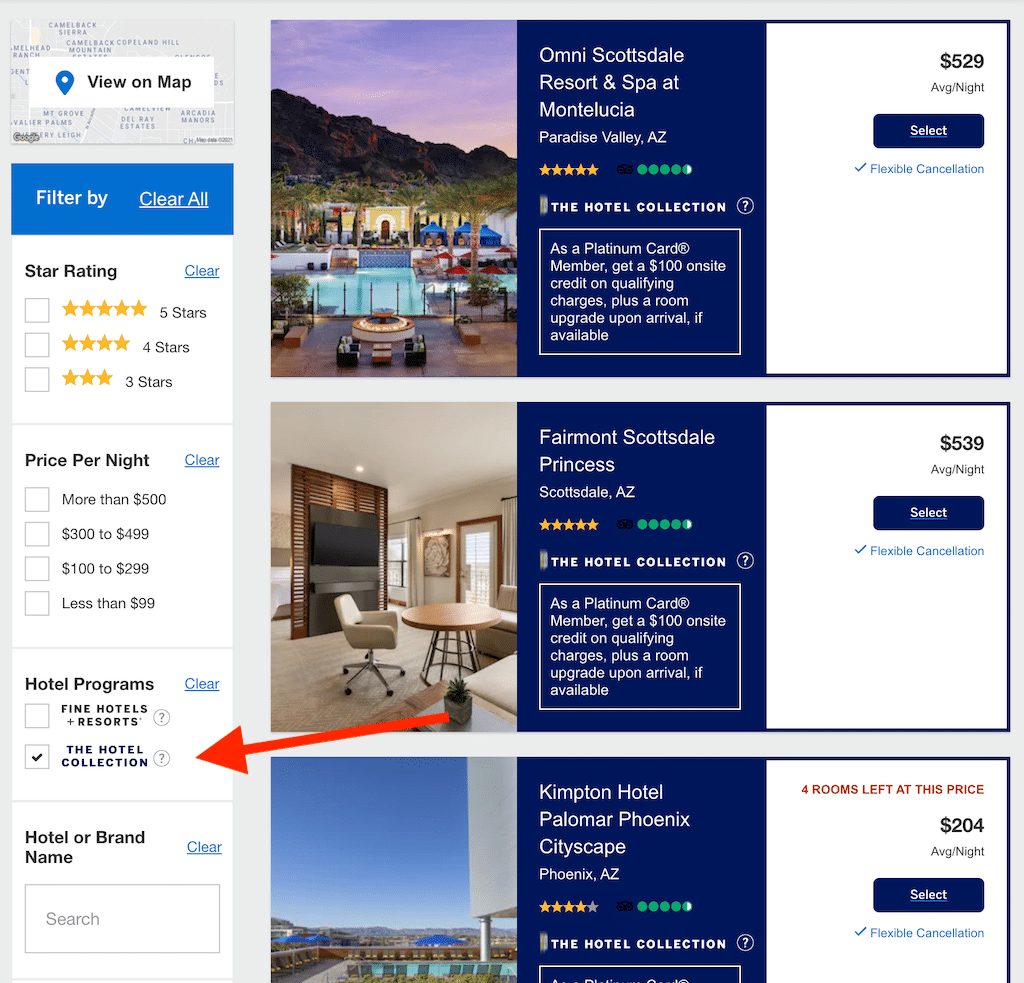 Checkbox for the Hotel Collection