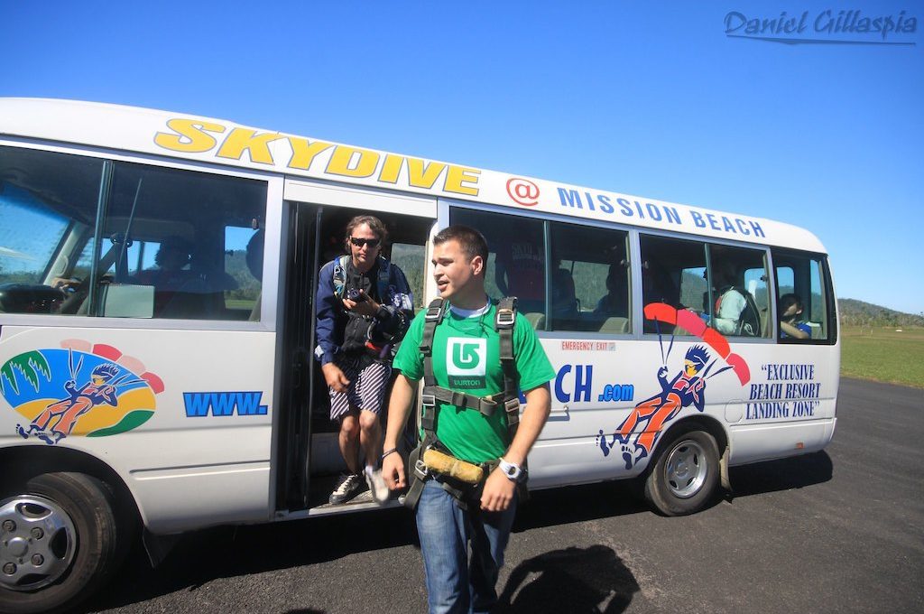 Men getting off bus