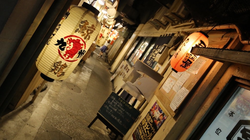 Restaurant lined alleyway Tokyo