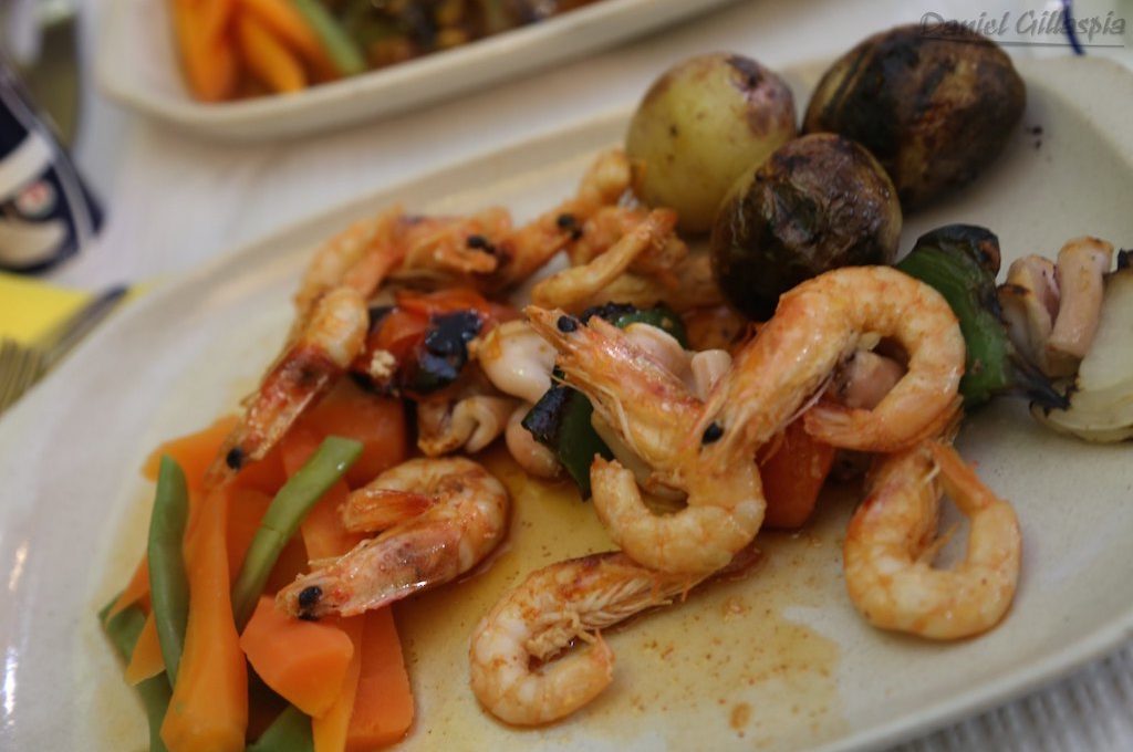 Shrimp and squid kebab at Algarve Portugal
