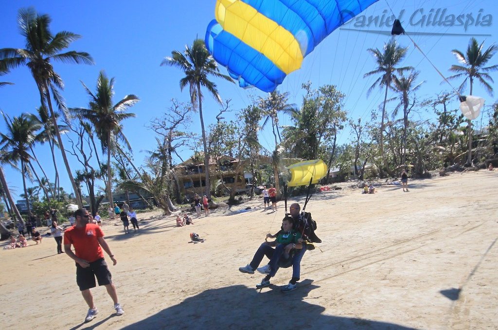 Skydiver landing on Mission Beach Australia