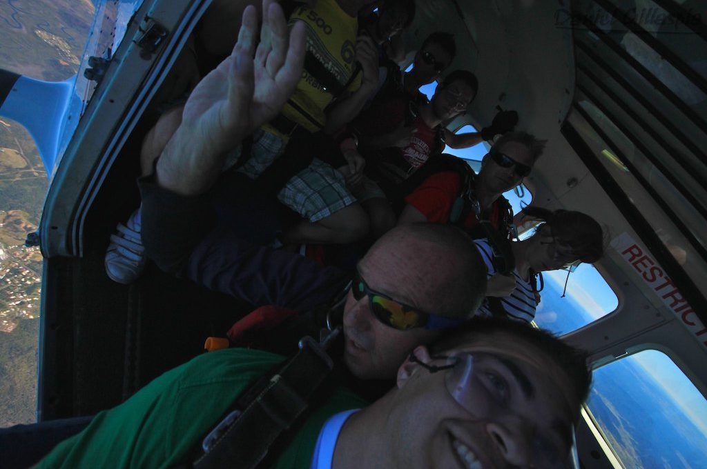 Skydivers jumping out of plane