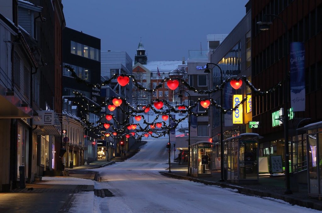 Snow covered street Tromso Norway