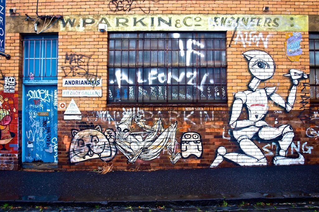 Street art brick wall Melbourne Australia