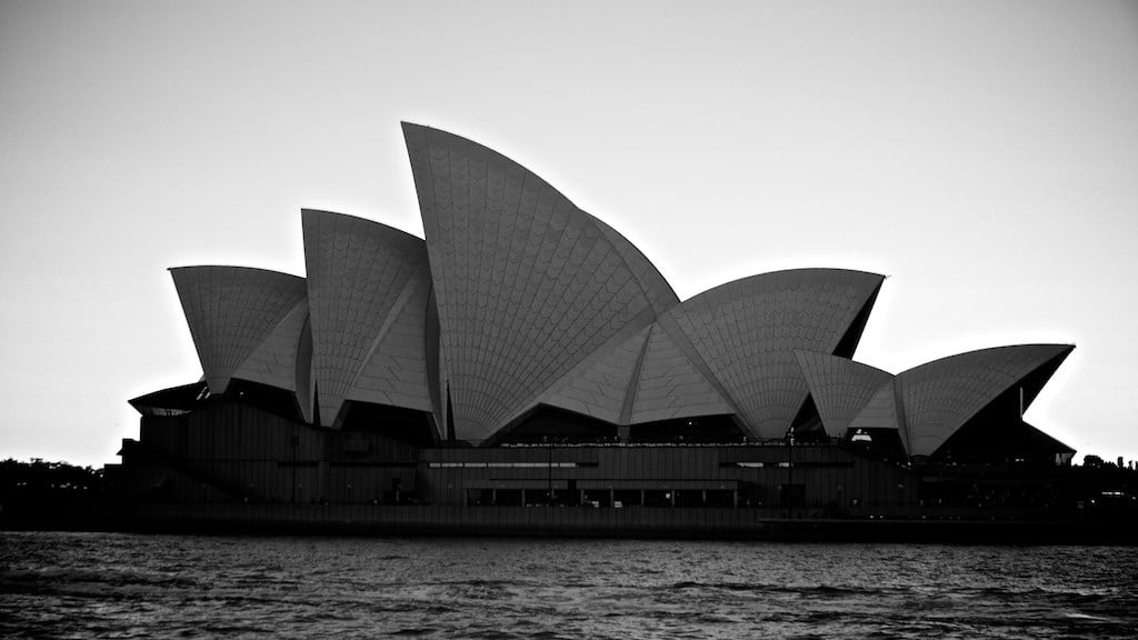 Sydney Opera House in black and white