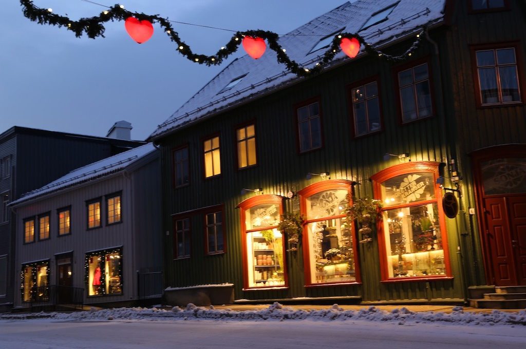 Winter Christmas decorations Tromso Norway