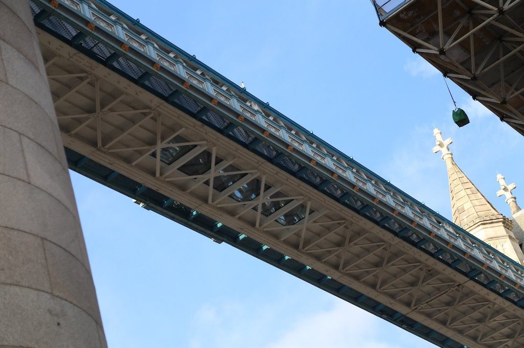 Glass walkway from under Tower Bridge