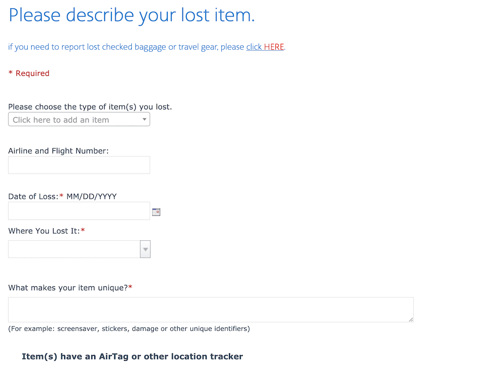 American Airlines lost and found form 