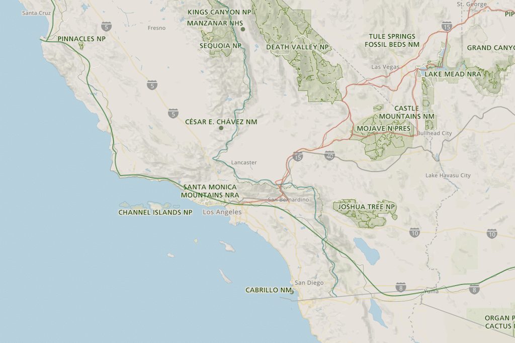 Map of Southern California national parks