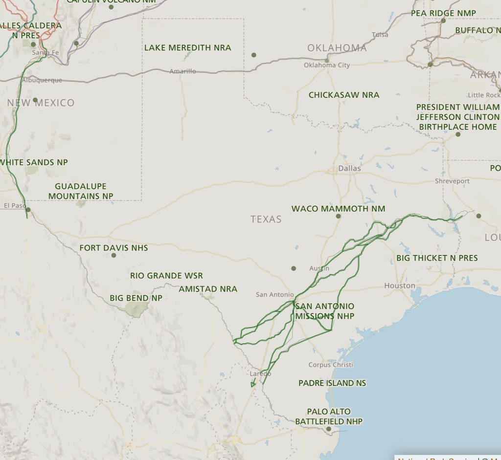Map of national parks in Texas