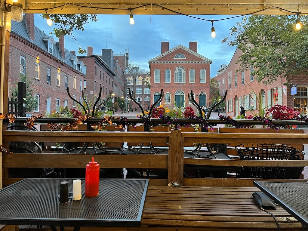 Looking at Town Hall Hocus Pocus movie from Lobster Shanty in Salem MA.