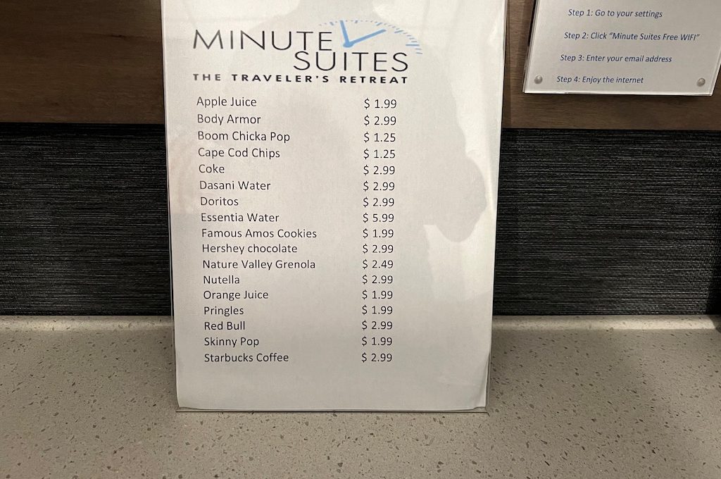 Minute Suites snack drink prices