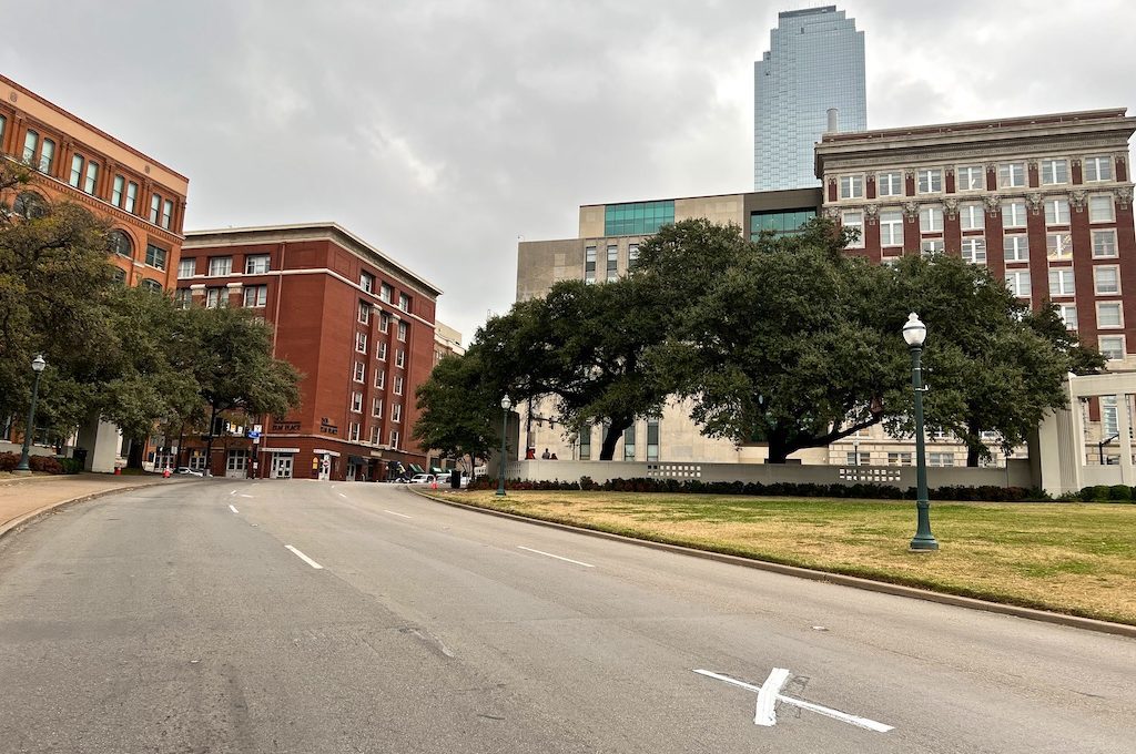 white "X" on Elm Street Dallas