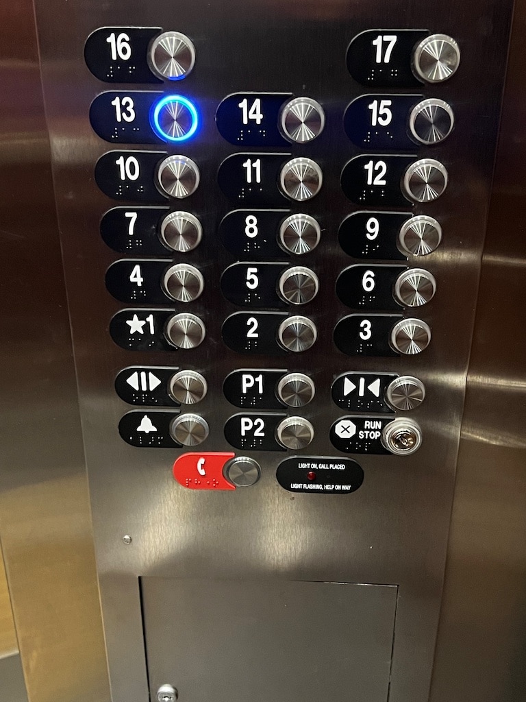 Elevator containing 13th floor button