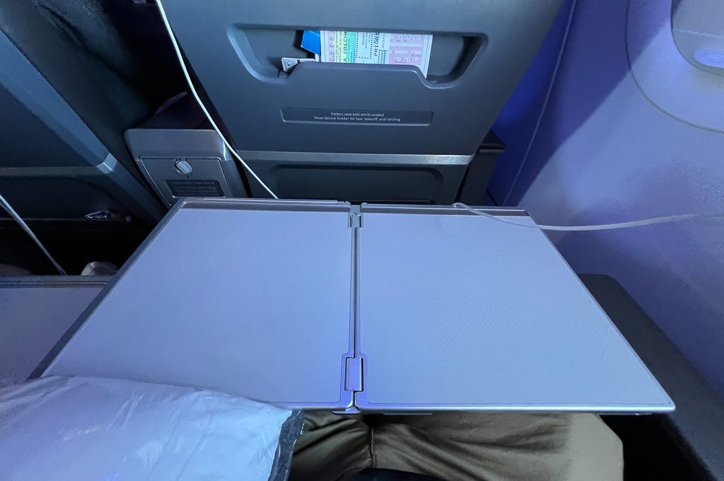 American Airlines A321 First Class Hawaii tray table