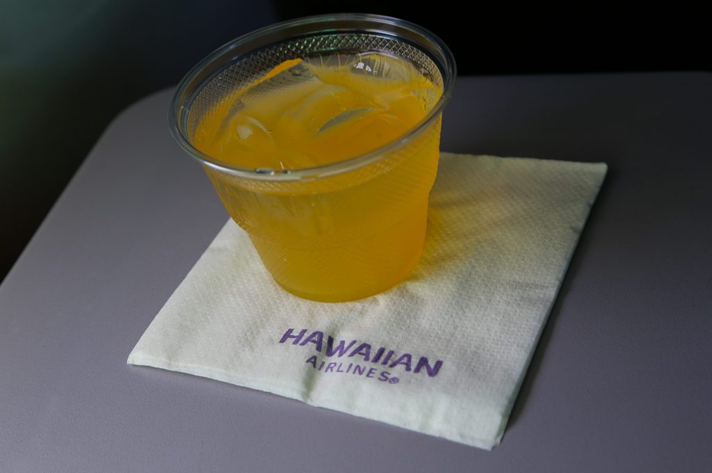 Hawaiian Airlines First Class inter-island juice